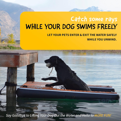Gepersonaliseerd logo opblaasbaar drijvend dok DWF PVC doek wateropblaasbare hondenbalk voor hondenzwemmen
