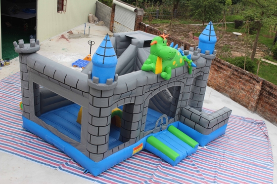 0.55mm pvc Dragon Cartoon Inflatable Jump House Blauw Gray Green Color