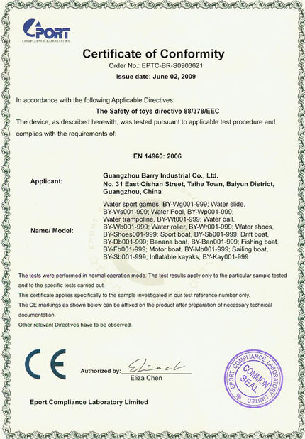 China Guangzhou Barry Industrial Co., Ltd certificaten