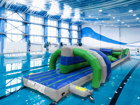 Fantastisch opblaasbaar water speelgoed 15M Twin Track zwembad opblaasbaar water drijvend obstakelbaan
