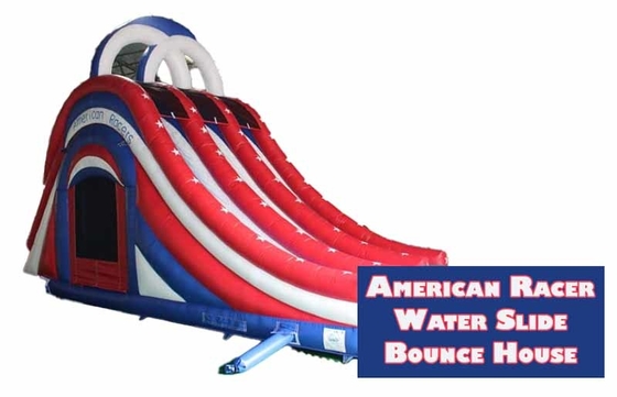 Indoor / Outdoor Fun And Play America 3 Lane Water Glijbaan Bounce House Combo Met Trap Achter