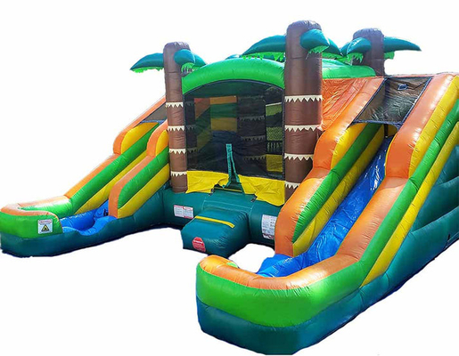 Wet of droog Dubbel glijbaan Tropisch springhuis Combo Springkasteel voor kinderen