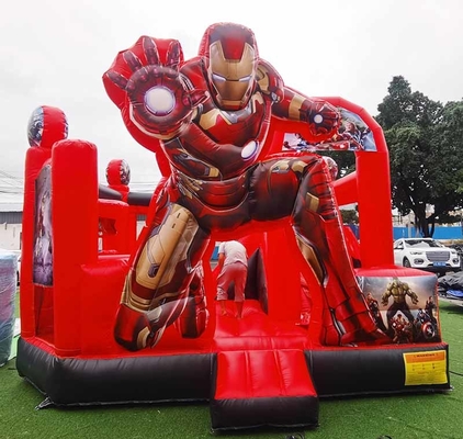 Persoonlijke opblaasbare uitsmijter met tekenfilm thema Iron Man Bounce House met glijbaan