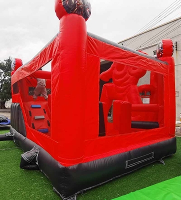 Persoonlijke opblaasbare uitsmijter met tekenfilm thema Iron Man Bounce House met glijbaan