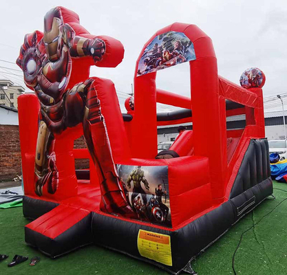 Persoonlijke opblaasbare uitsmijter met tekenfilm thema Iron Man Bounce House met glijbaan