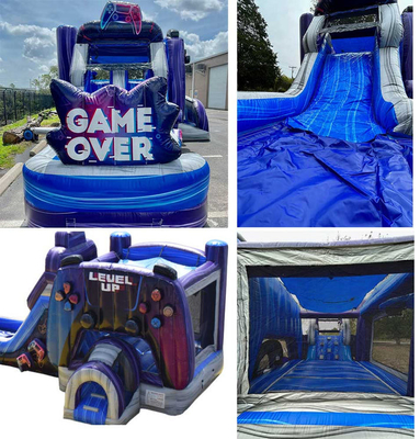 Aangepast en duurzaam level up gamer bounce huis met glijbaan voor pretpark