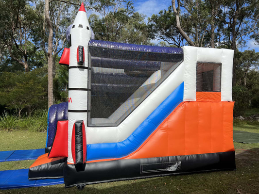 Space Shuttle Bounce House met glijbaan voor kinderen Springen Klimmen