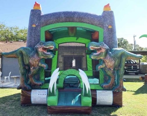 Opblaasbare uitsmijter op maat van PVC-materiaal Dinosaurus Bounce House voor kinderen