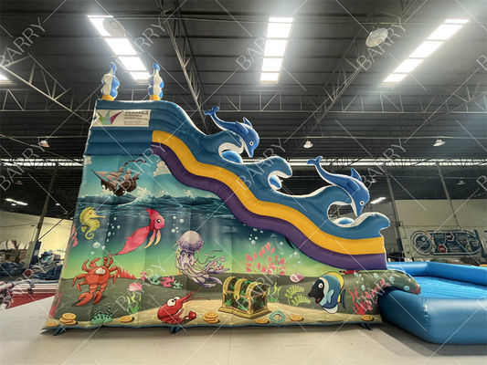 Binnen Buiten Gebruik Blauwe Haai Dubbele Baan Zwembad Opblaasbare Waterglijbaan Voor Winkelcentrum Kinderen