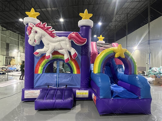 Commerciële Unicorn Bounce House met glijbaan Regenboogster opblaasbare combo voor kinderen feesten & evenementen