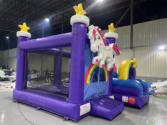 Commerciële Unicorn Bounce House met glijbaan Regenboogster opblaasbare combo voor kinderen feesten & evenementen