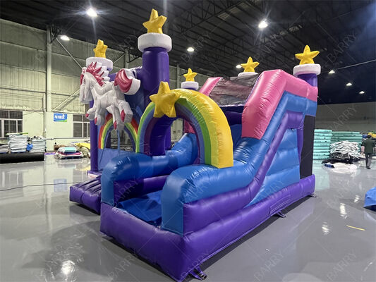 Commerciële Unicorn Bounce House met glijbaan Regenboogster opblaasbare combo voor kinderen feesten & evenementen