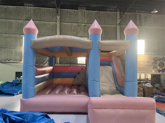 Roze en Blauwe Prinses Pastel Kasteel Opblaasbaar Bounce Huis Met Glijbaan