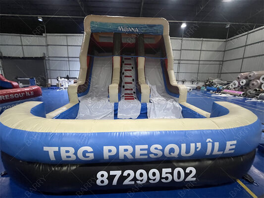 Opblaasbare glijbaan met dubbele baan, thema Moana, commerciële kwaliteit, springkussen met zwembad voor kinderen