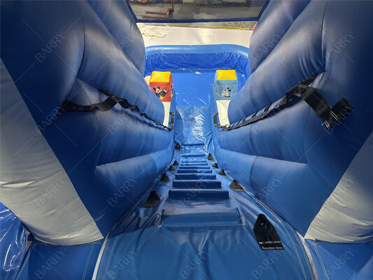 Commerciële Blauwe Golf Kinderen Achtertuin PVC Opblaasbare Glijbaan Met Zwembad Voor Thuisgebruik