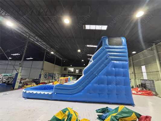 Commerciële Blauwe Golf Kinderen Achtertuin PVC Opblaasbare Glijbaan Met Zwembad Voor Thuisgebruik