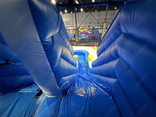 Commerciële Blauwe Golf Kinderen Achtertuin PVC Opblaasbare Glijbaan Met Zwembad Voor Thuisgebruik