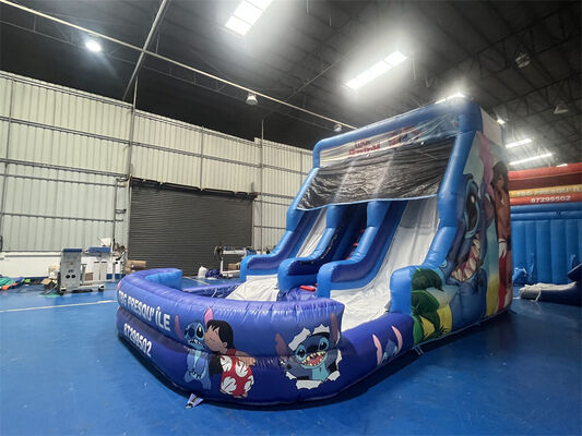 Lilo & Stitch Thema Drievoudige Baan Opblaasbare Glijbaan | Commerciële Kwaliteit Kinder Waterglijbaan