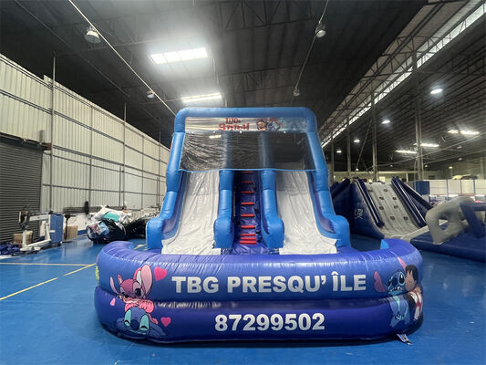 Lilo & Stitch Thema Drievoudige Baan Opblaasbare Glijbaan | Commerciële Kwaliteit Kinder Waterglijbaan