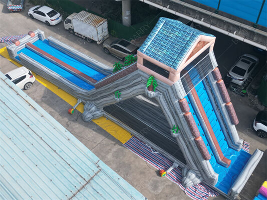 Commerciële Kwaliteit Reuze Opblaasbare Waterglijbaan, Tropisch Thema Dubbele Baan Nat/Droog Glijbaan Voor Pretparken & Festivals