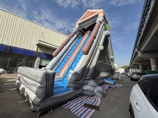 Commerciële Kwaliteit Reuze Opblaasbare Waterglijbaan, Tropisch Thema Dubbele Baan Nat/Droog Glijbaan Voor Pretparken & Festivals