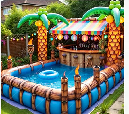 Tropische Tiki opblaasbare drijvende zwembadbar – ultiem Luau-feeststation in de achtertuin
