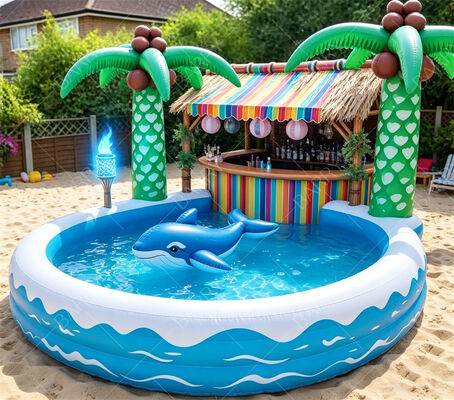 Tropische Tiki opblaasbare drijvende zwembadbar – ultiem Luau-feeststation in de achtertuin