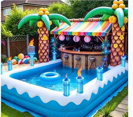 Tropische Tiki opblaasbare drijvende zwembadbar – ultiem Luau-feeststation in de achtertuin