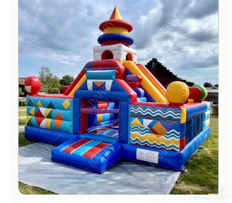 Geometrisch carnaval opblaasbaar springkasteel met dubbele glijbanen    Commercieel geschikt voor kinderen  Speelcentrum