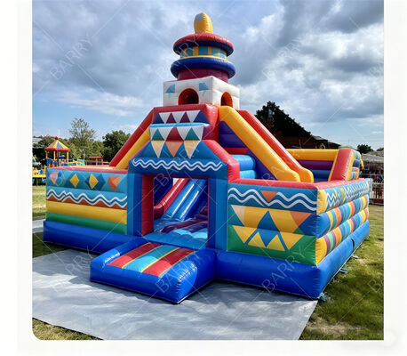 Geometrisch carnaval opblaasbaar springkasteel met dubbele glijbanen    Commercieel geschikt voor kinderen  Speelcentrum