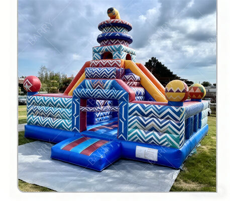 Geometrisch carnaval opblaasbaar springkasteel met dubbele glijbanen    Commercieel geschikt voor kinderen  Speelcentrum