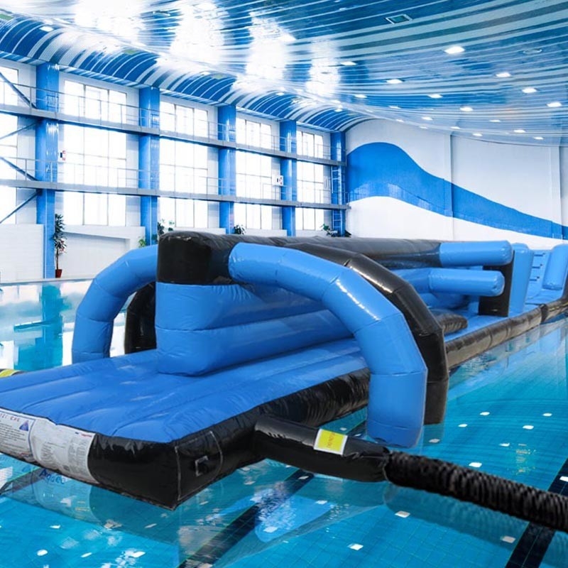 Opblaasbaar water speelgoed obstakelbaan voor zwembad 13M Zwart & Blauw Twin Track zwembad Opblaasbaar Aqua Run