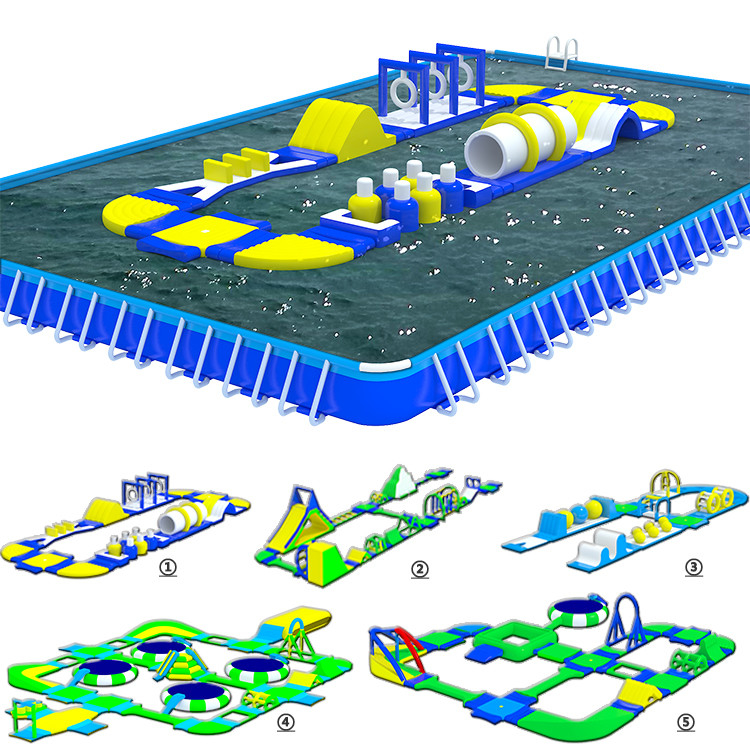 Drijvend water speeltuin zwembad Drijvend waterpark Assault cursus op water voor frame zwembad