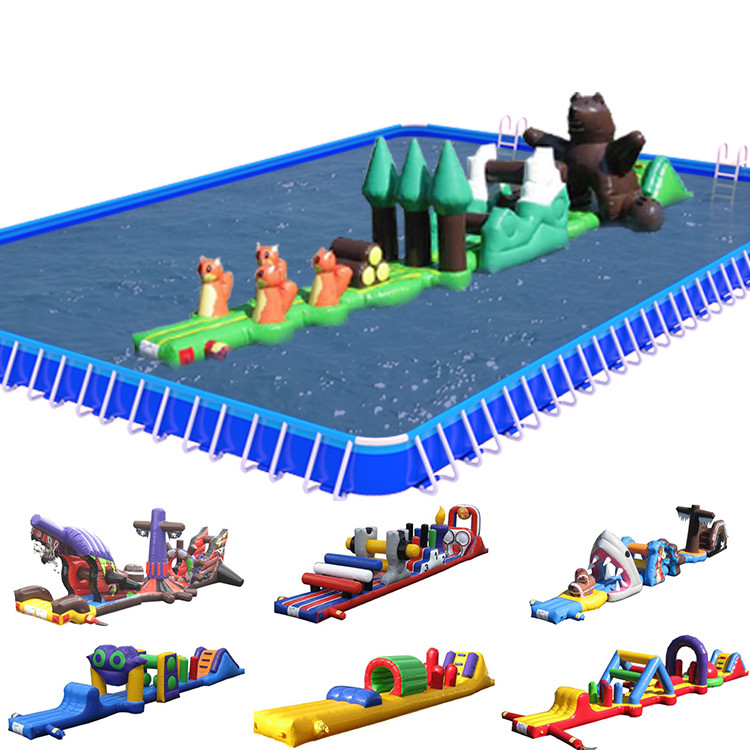 PVC op water opblaasbare hindernisbaan met een enkele baan Aqua Run met glijbaan voor kinderen en volwassenen