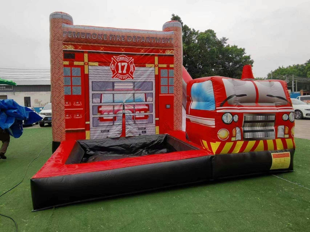 OEM ODM 3 in 1 brandweerkazerne Bounce House met zwembad Bouncy Jumper Kasteel Water glijbaan Obstakel voor kinderen