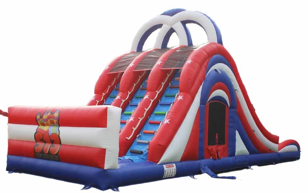 Indoor / Outdoor Fun And Play America 3 Lane Water Glijbaan Bounce House Combo Met Trap Achter