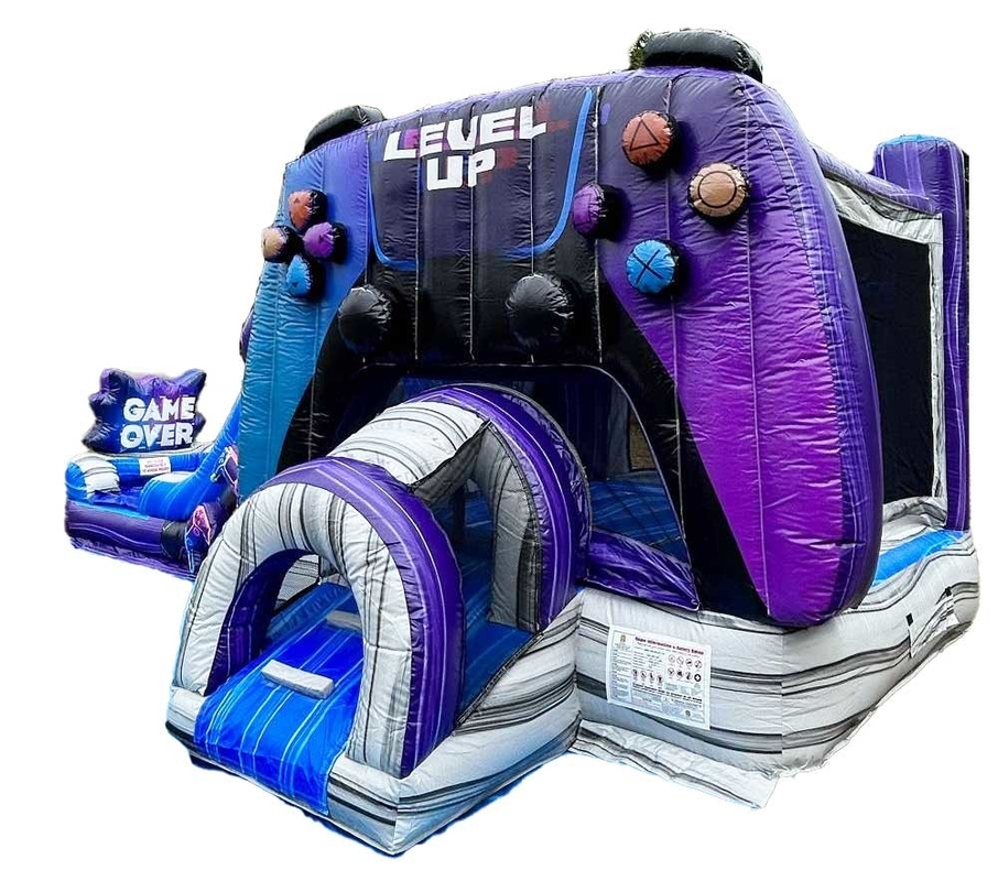 Aangepast en duurzaam level up gamer bounce huis met glijbaan voor pretpark