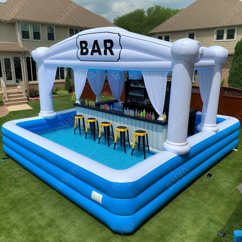 Nieuw ontwerp Drijvend PVC opblaasbaar zwembad Bars Achtertuin Volwassen opblaasbaar zwembad Met bar Met stoel