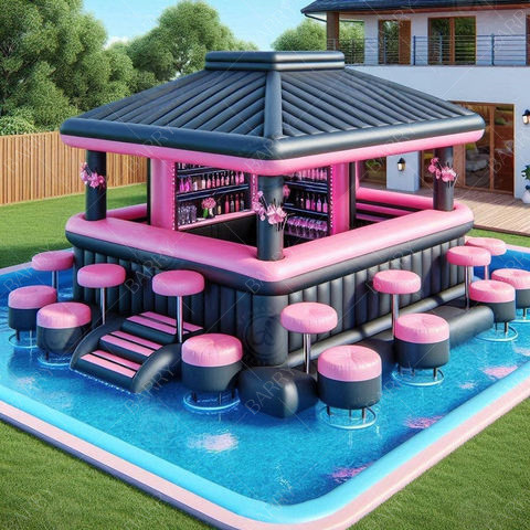 Roze drijvende zwembad Bar Draagbaar luchtdicht zwembad Bar Leisure Platform Party Bar Opblaasbaar zwembad