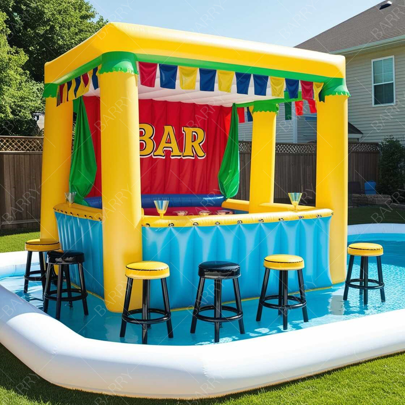 Drijvend opblaasbaar zwembad bar met zitplaatsen voor volwassenen water zwembad pub opblaasbaar zwembad bar met eiland
