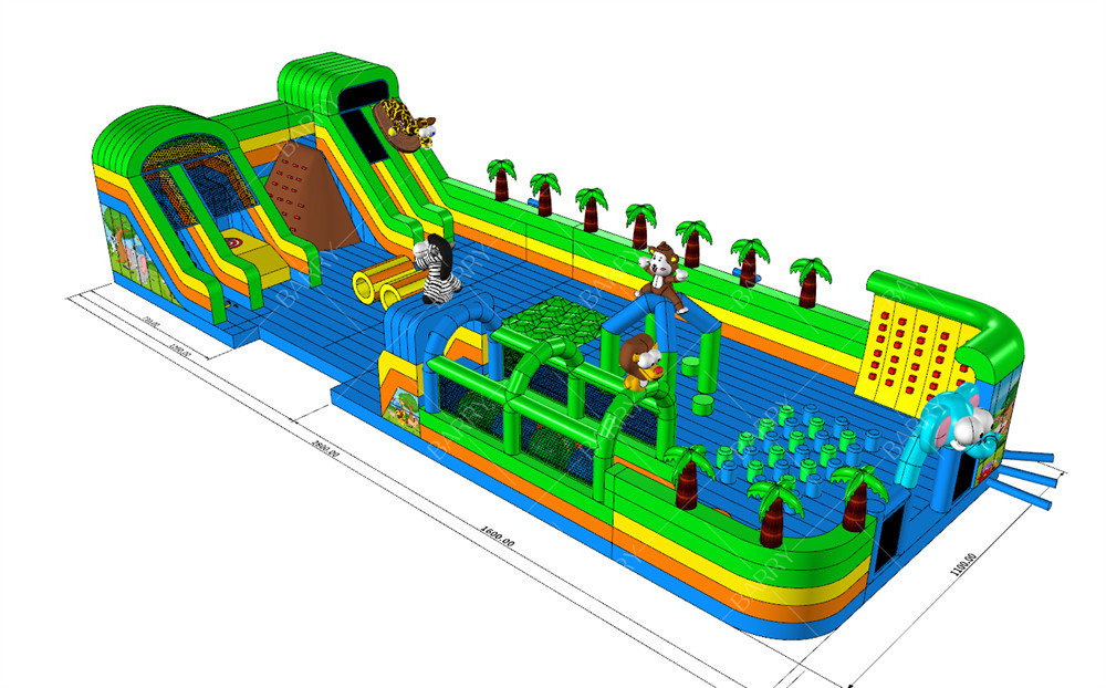 Grappig gekke rit amusementspark games dier Bg uitsmijter hindernisbaan glijbaan opblaasbaar pretpark