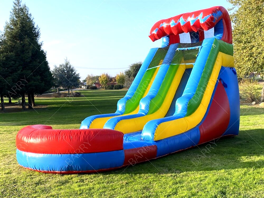 Rainbow Themed Inflatable Water Slide with Pool, Kids Outdoor Colorful Water Play Equipment with Ball Pit