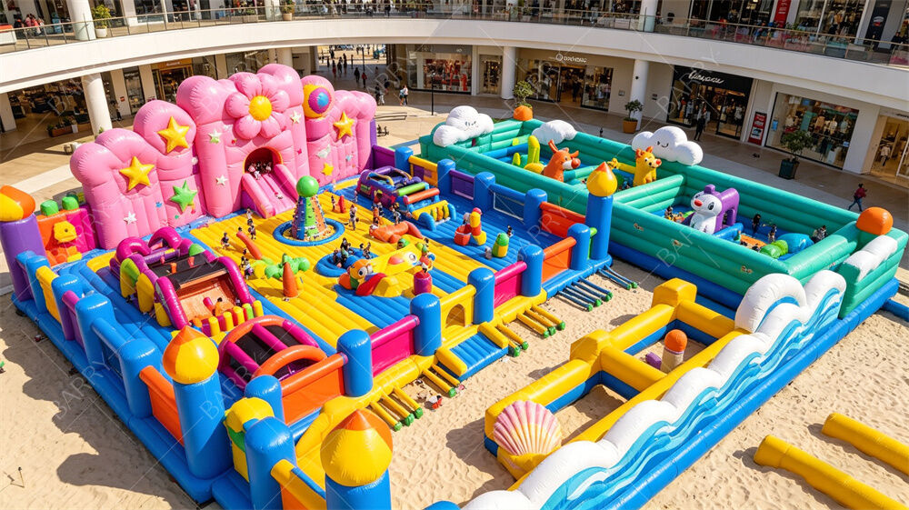 Gigantische opblaasbare leuke stad met pastelthema | Alles-in-één springpark met bloemenglijbaan, dierenspeelzones en interactieve obstakels | Commercieel PVC voor overdekte winkelcentra en buitenfestivals