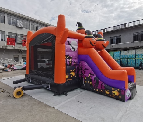 Kids Bounce Playhouse Halloween Springkasteel Met Glijbaan Brandwerend