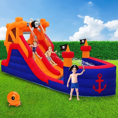 Dia van het de Jonge geitjes de Opblaasbare Dubbele Water van het piraatschip met het Park van het Ventilatorwater