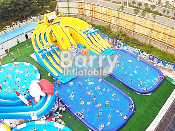 Van het het Waterpark van het Spongebobbeeldverhaal de Opblaasbare Grote Capaciteit met 2 Pools/3 Steeg Dia