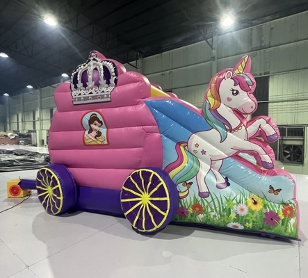 Cartoon thema opblaasbare bounce house slide combo eenhoorn paard bouncy kasteel slides