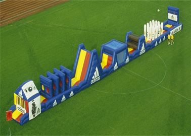 Blauwe Lange Opblaasbare Hinderniscursus Combo voor Openluchtslag - omhoog Spelen