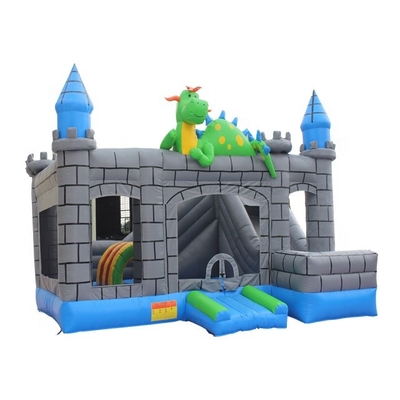 0.55mm pvc Dragon Cartoon Inflatable Jump House Blauw Gray Green Color
